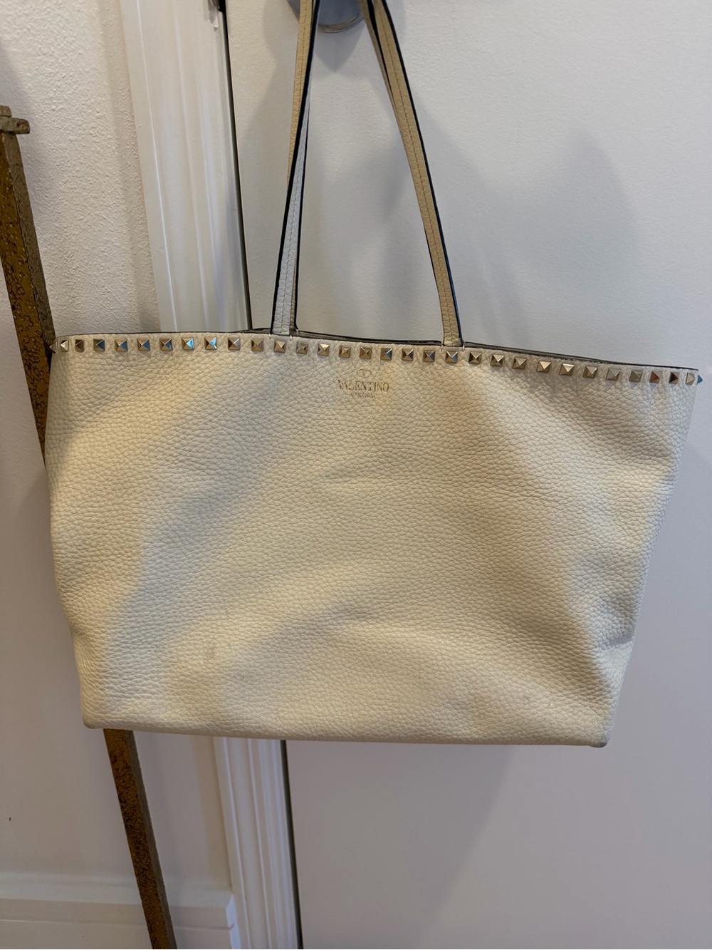 Valentino Ivory Rockstud Leather Tote